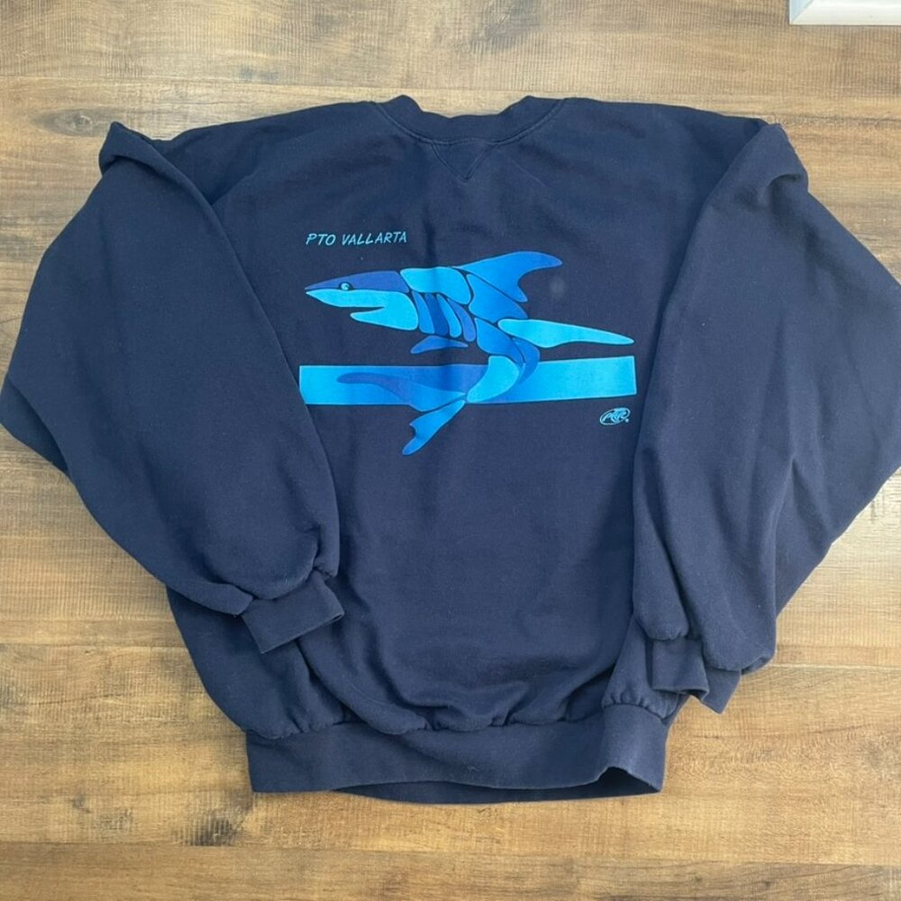 Vintage Puerto Vallarta‎ Graphic Crewneck Sweatshirt Navy Size Medium